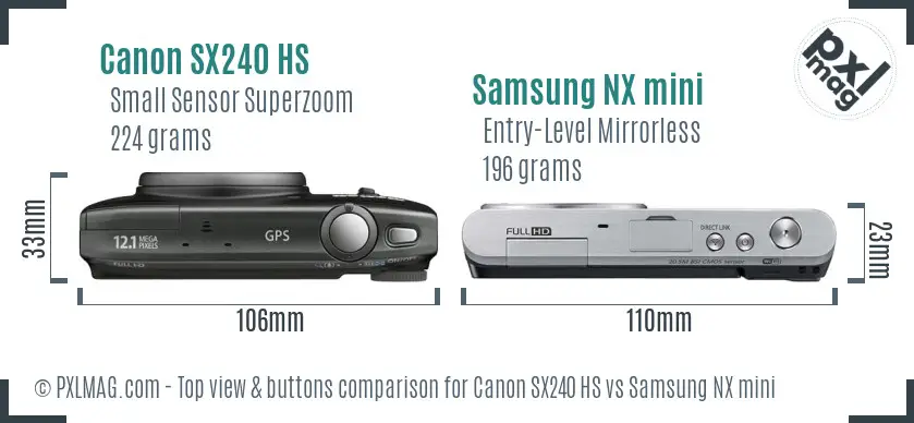 Canon SX240 HS vs Samsung NX mini top view buttons comparison
