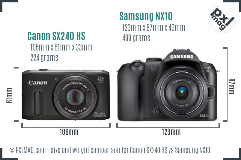Canon SX240 HS vs Samsung NX10 size comparison