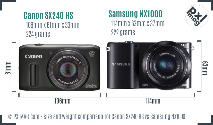 Canon SX240 HS vs Samsung NX1000 size comparison