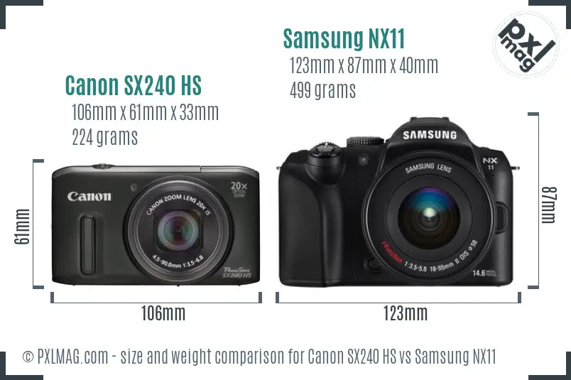 Canon SX240 HS vs Samsung NX11 size comparison