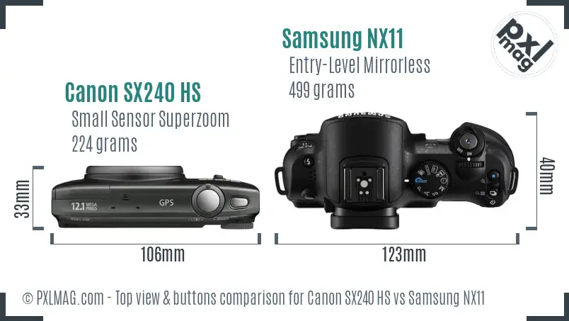 Canon SX240 HS vs Samsung NX11 top view buttons comparison