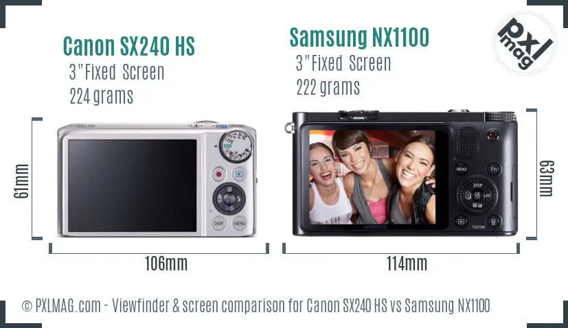 Canon SX240 HS vs Samsung NX1100 Screen and Viewfinder comparison Canon SX240 HS vs Samsung NX1100 Screen and Viewfinder comparison