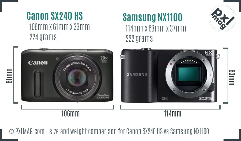 Canon SX240 HS vs Samsung NX1100 size comparison Canon SX240 HS vs Samsung NX1100 size comparison