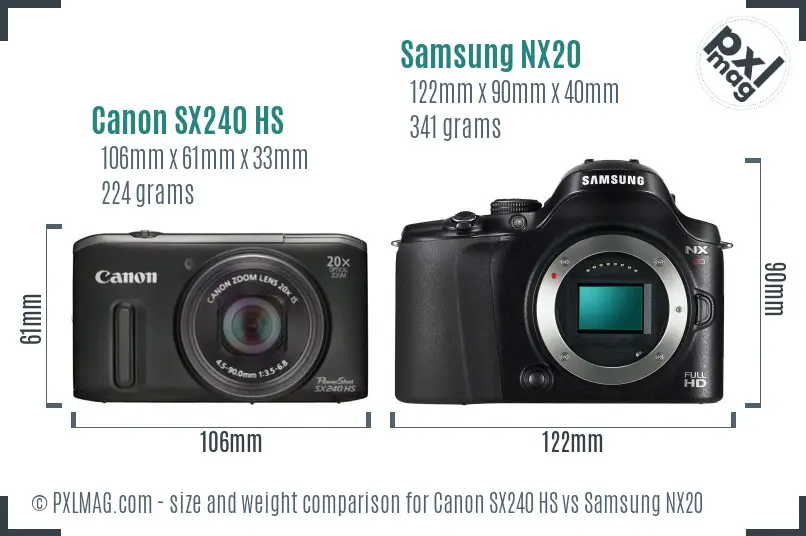 Canon SX240 HS vs Samsung NX20 size comparison Canon SX240 HS vs Samsung NX20 size comparison