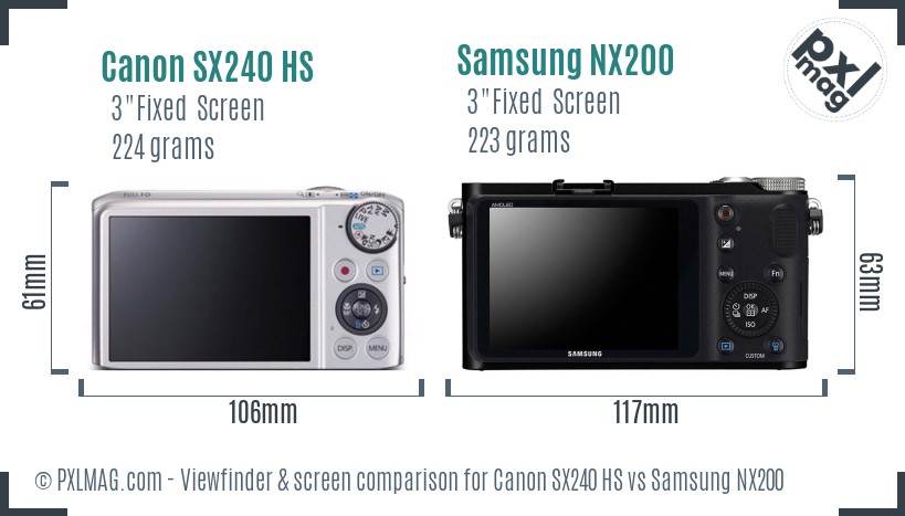 Canon SX240 HS vs Samsung NX200 Screen and Viewfinder comparison