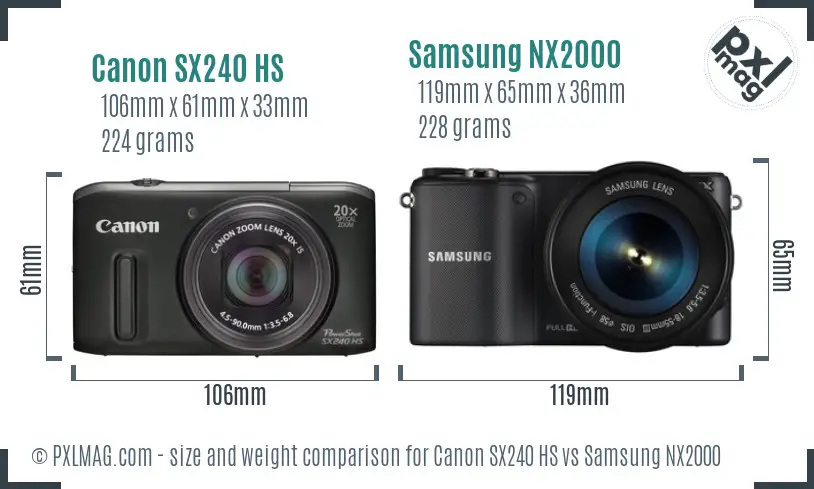 Canon SX240 HS vs Samsung NX2000 size comparison