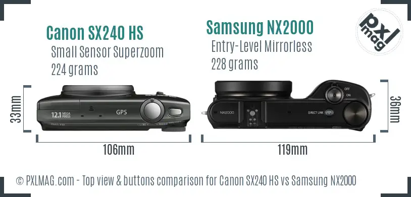 Canon SX240 HS vs Samsung NX2000 top view buttons comparison