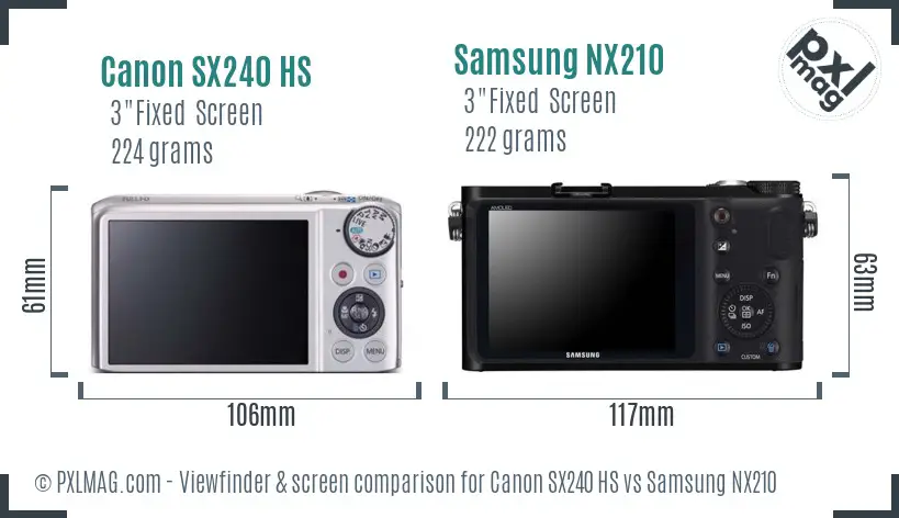 Canon SX240 HS vs Samsung NX210 Screen and Viewfinder comparison Canon SX240 HS vs Samsung NX210 Screen and Viewfinder comparison
