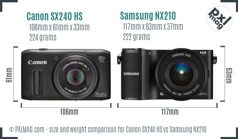 Canon SX240 HS vs Samsung NX210 size comparison Canon SX240 HS vs Samsung NX210 size comparison