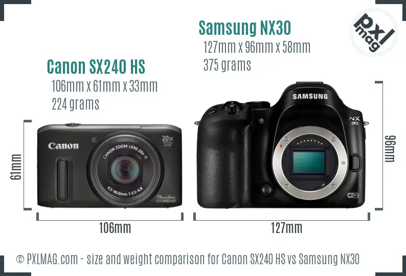 Canon SX240 HS vs Samsung NX30 size comparison