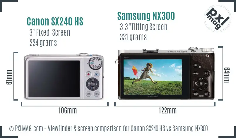 Canon SX240 HS vs Samsung NX300 Screen and Viewfinder comparison