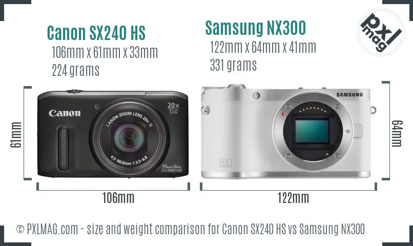 Canon SX240 HS vs Samsung NX300 size comparison