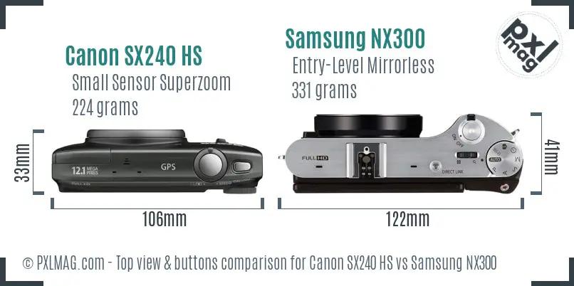 Canon SX240 HS vs Samsung NX300 top view buttons comparison