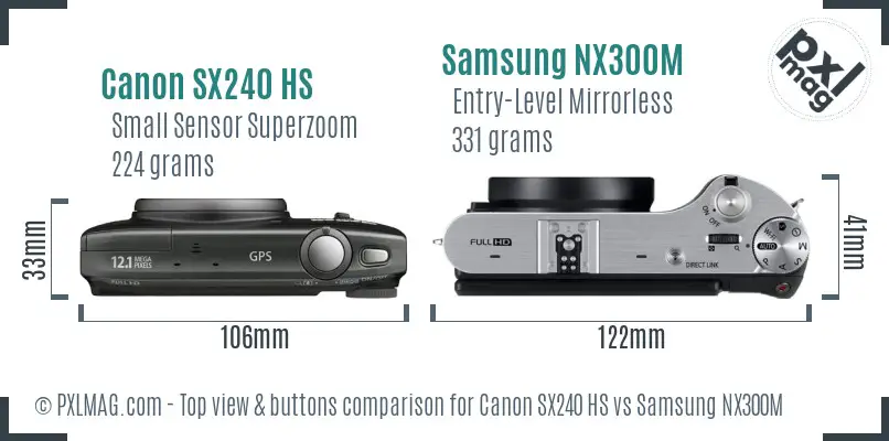 Canon SX240 HS vs Samsung NX300M top view buttons comparison