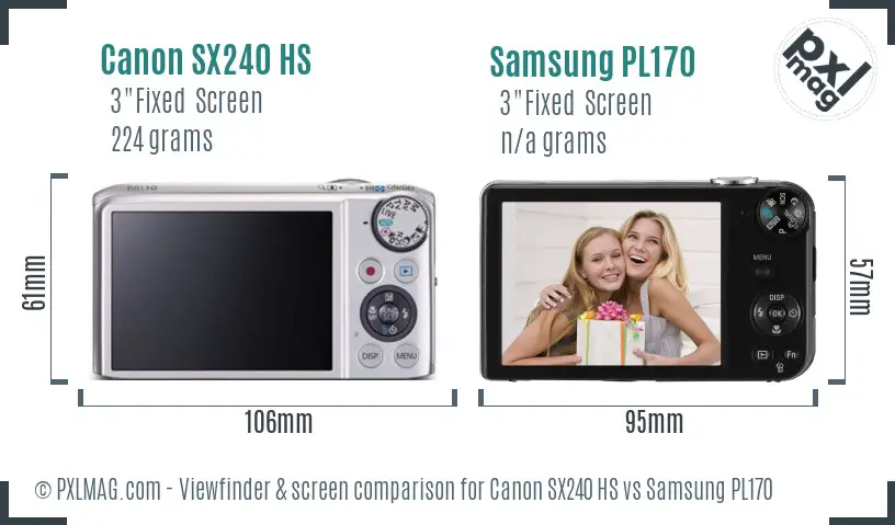 Canon SX240 HS vs Samsung PL170 Screen and Viewfinder comparison