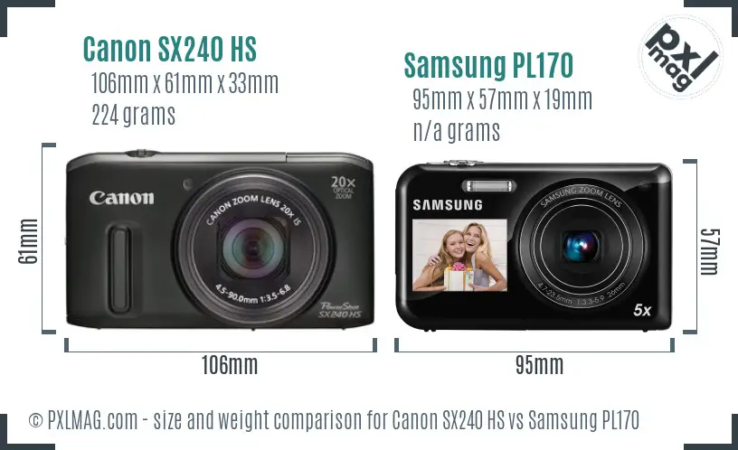 Canon SX240 HS vs Samsung PL170 size comparison