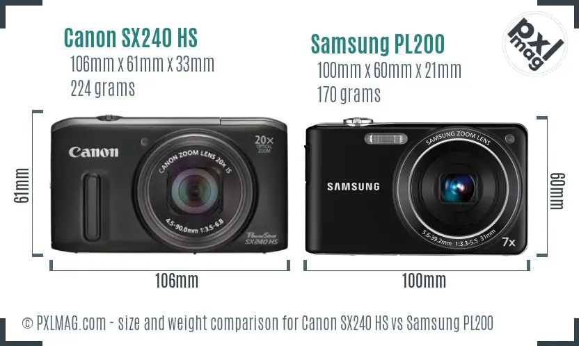 Canon SX240 HS vs Samsung PL200 size comparison