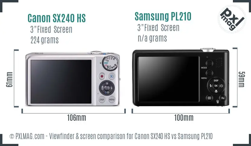 Canon SX240 HS vs Samsung PL210 Screen and Viewfinder comparison Canon SX240 HS vs Samsung PL210 Screen and Viewfinder comparison