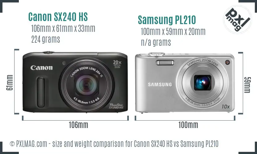 Canon SX240 HS vs Samsung PL210 size comparison Canon SX240 HS vs Samsung PL210 size comparison