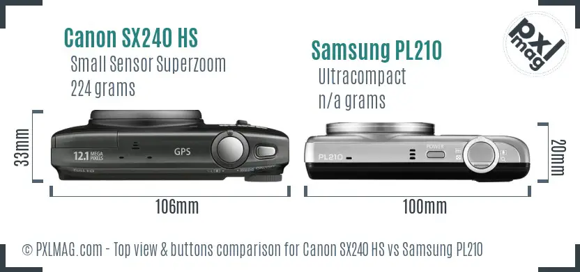 Canon SX240 HS vs Samsung PL210 top view buttons comparison Canon SX240 HS vs Samsung PL210 top view buttons comparison