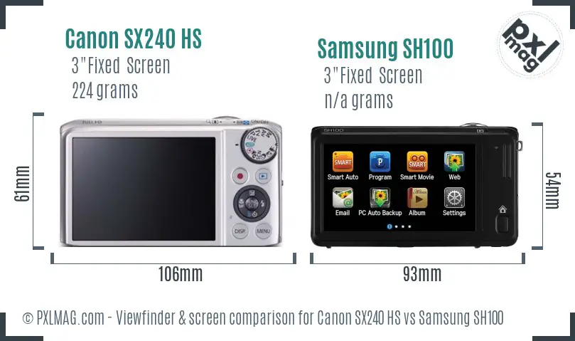 Canon SX240 HS vs Samsung SH100 Screen and Viewfinder comparison Canon SX240 HS vs Samsung SH100 Screen and Viewfinder comparison