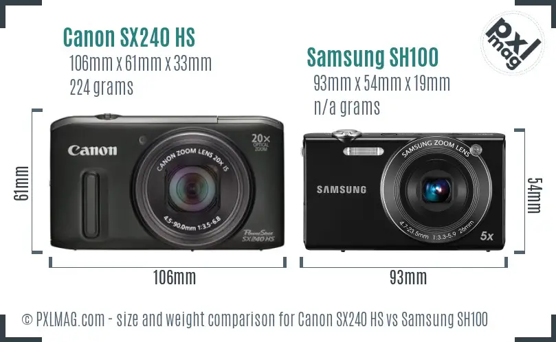 Canon SX240 HS vs Samsung SH100 size comparison Canon SX240 HS vs Samsung SH100 size comparison
