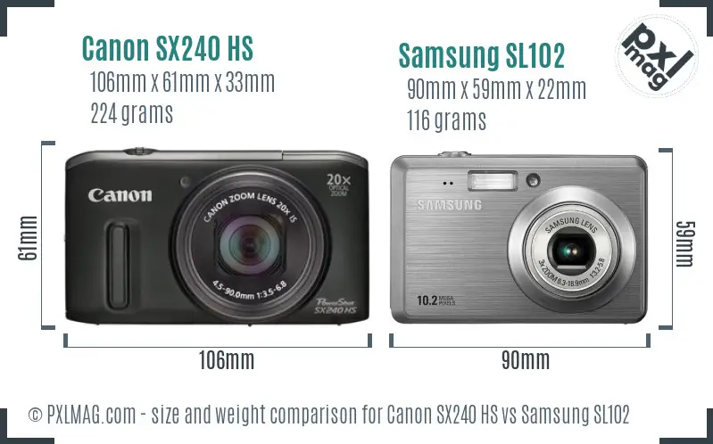 Canon SX240 HS vs Samsung SL102 size comparison