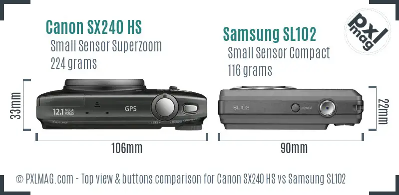 Canon SX240 HS vs Samsung SL102 top view buttons comparison