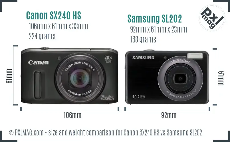 Canon SX240 HS vs Samsung SL202 size comparison