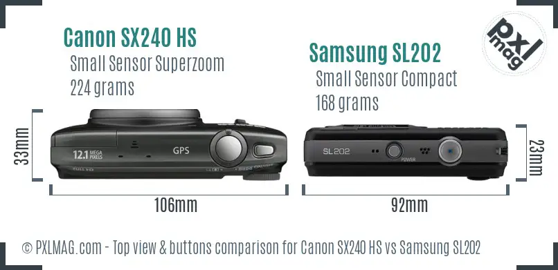 Canon SX240 HS vs Samsung SL202 top view buttons comparison