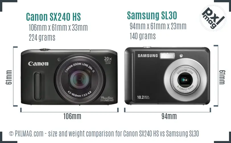 Canon SX240 HS vs Samsung SL30 size comparison Canon SX240 HS vs Samsung SL30 size comparison