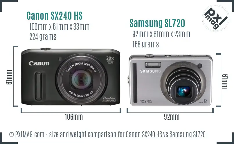 Canon SX240 HS vs Samsung SL720 size comparison