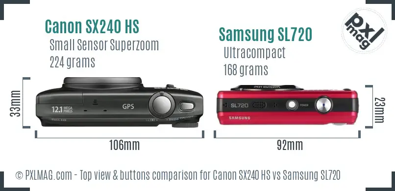 Canon SX240 HS vs Samsung SL720 top view buttons comparison