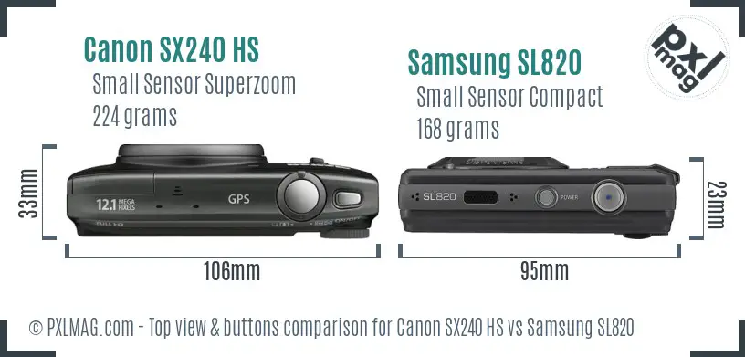 Canon SX240 HS vs Samsung SL820 top view buttons comparison