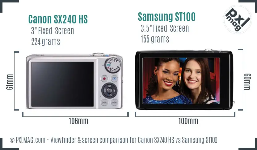 Canon SX240 HS vs Samsung ST100 Screen and Viewfinder comparison