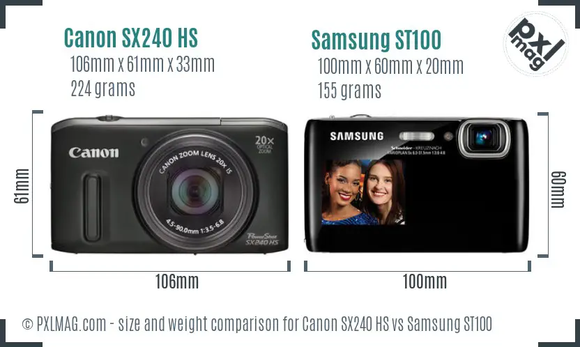 Canon SX240 HS vs Samsung ST100 size comparison