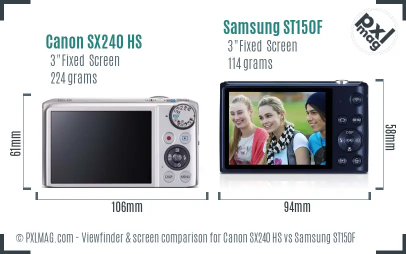 Canon SX240 HS vs Samsung ST150F Screen and Viewfinder comparison