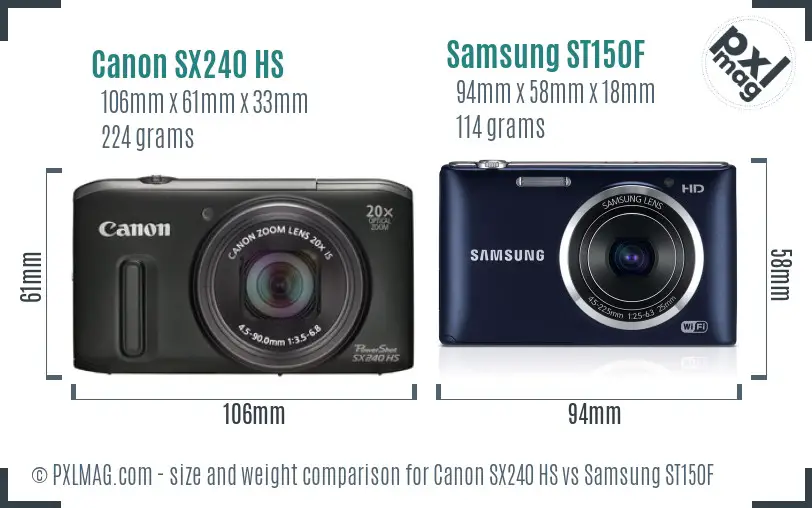 Canon SX240 HS vs Samsung ST150F size comparison