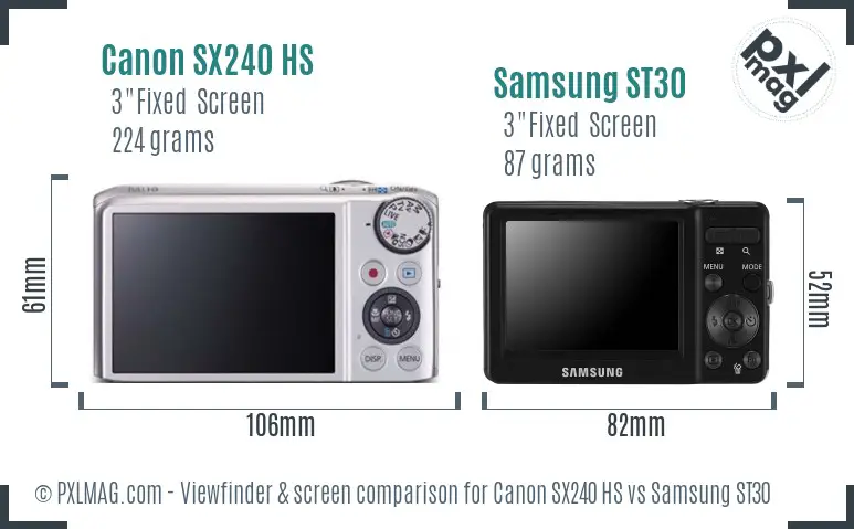 Canon SX240 HS vs Samsung ST30 Screen and Viewfinder comparison