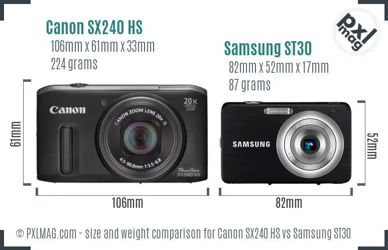 Canon SX240 HS vs Samsung ST30 size comparison