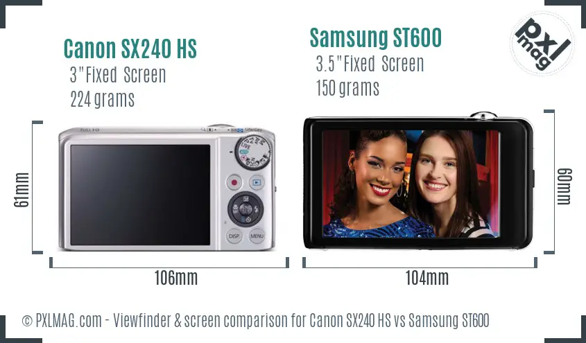 Canon SX240 HS vs Samsung ST600 Screen and Viewfinder comparison