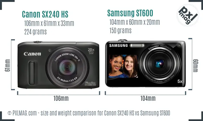 Canon SX240 HS vs Samsung ST600 size comparison