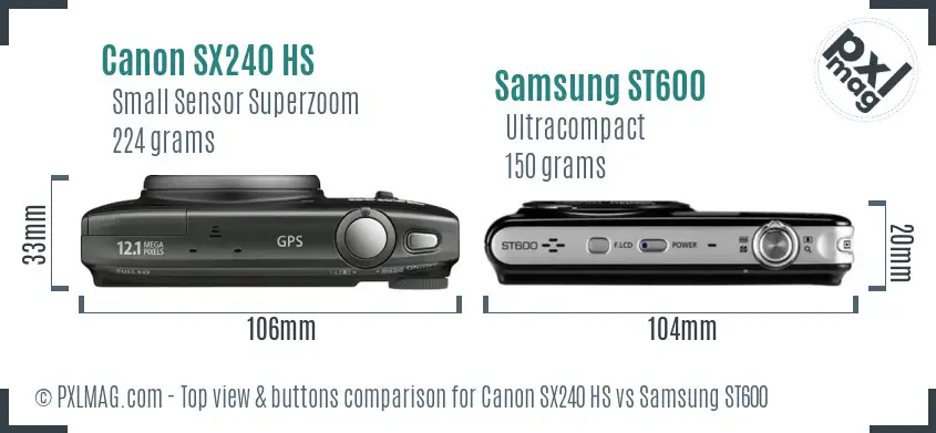 Canon SX240 HS vs Samsung ST600 top view buttons comparison