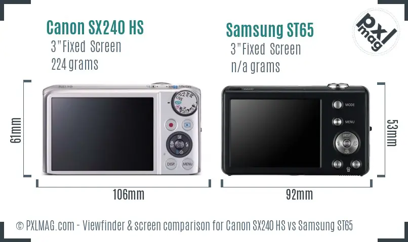 Canon SX240 HS vs Samsung ST65 Screen and Viewfinder comparison