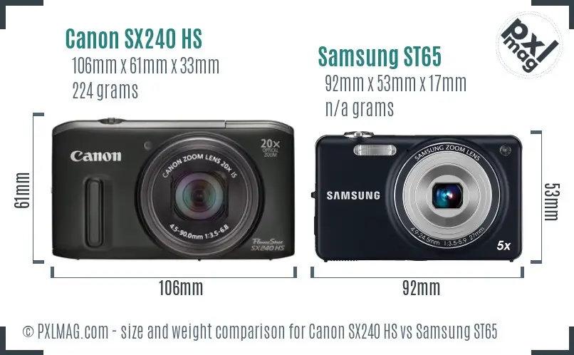 Canon SX240 HS vs Samsung ST65 size comparison