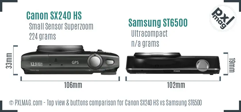 Canon SX240 HS vs Samsung ST6500 top view buttons comparison
