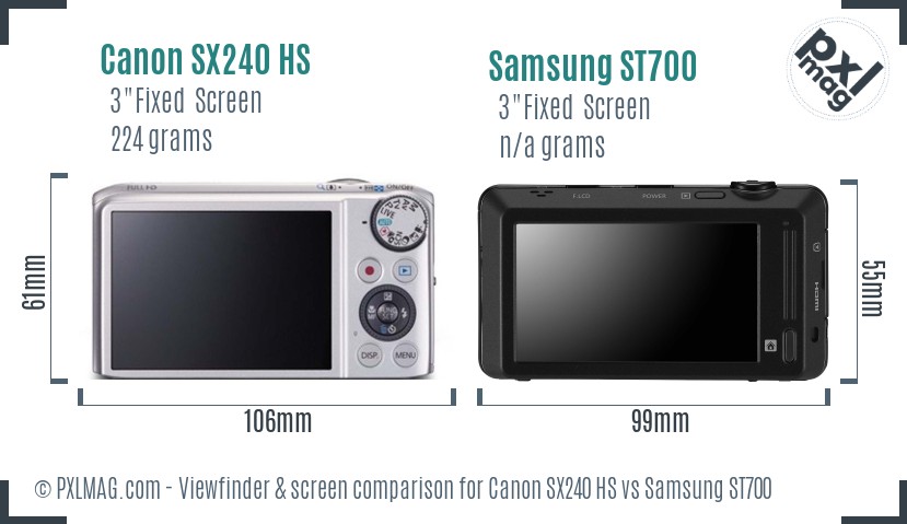 Canon SX240 HS vs Samsung ST700 Screen and Viewfinder comparison