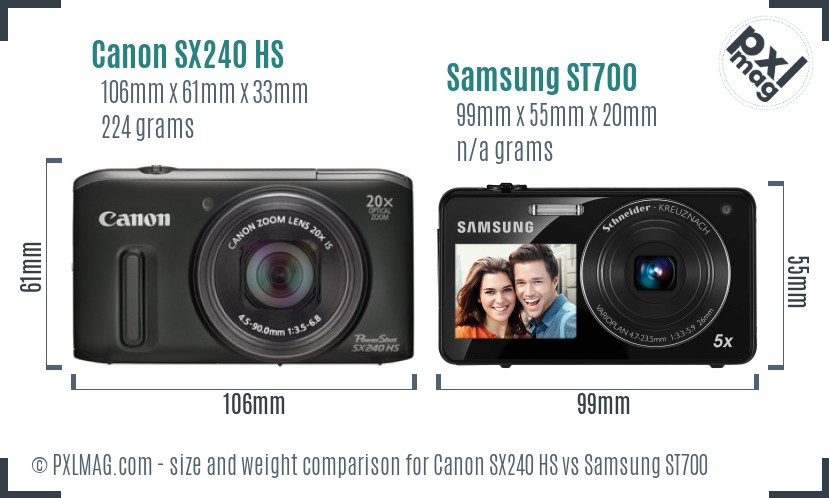 Canon SX240 HS vs Samsung ST700 size comparison