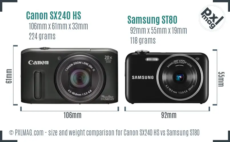 Canon SX240 HS vs Samsung ST80 size comparison