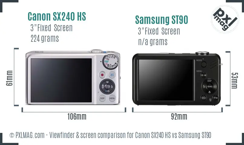 Canon SX240 HS vs Samsung ST90 Screen and Viewfinder comparison